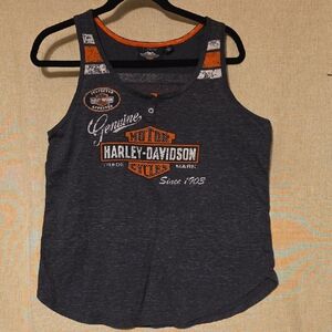 Harley-Davidson Dark Gray and Orange Women's Tank Top